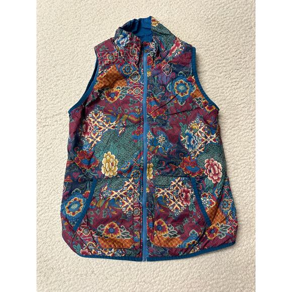 Sherpa Womens Floral Blue Reversible Lightweight Vest Small - Picture 1 of 8